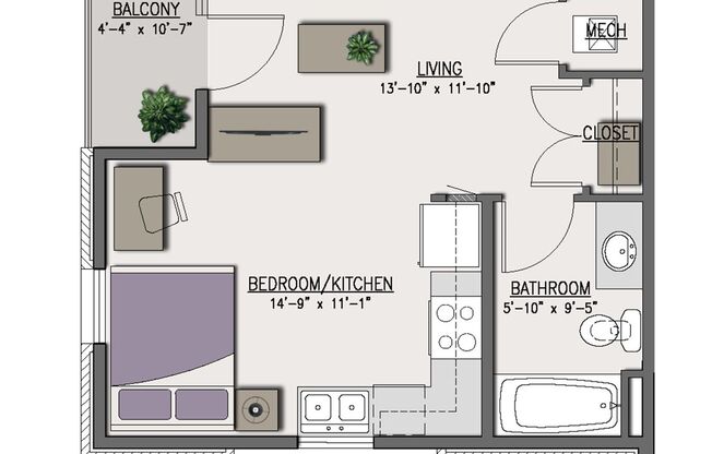 Studio, 1 bath, 469 sqft, $1,550