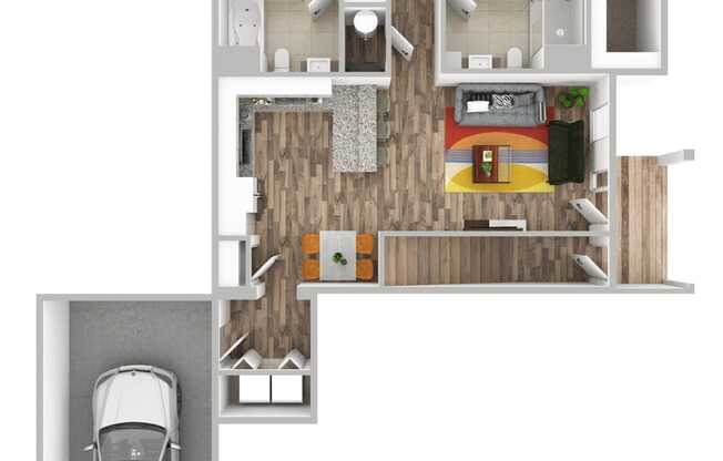 a floor plan of a house with a car and a garage