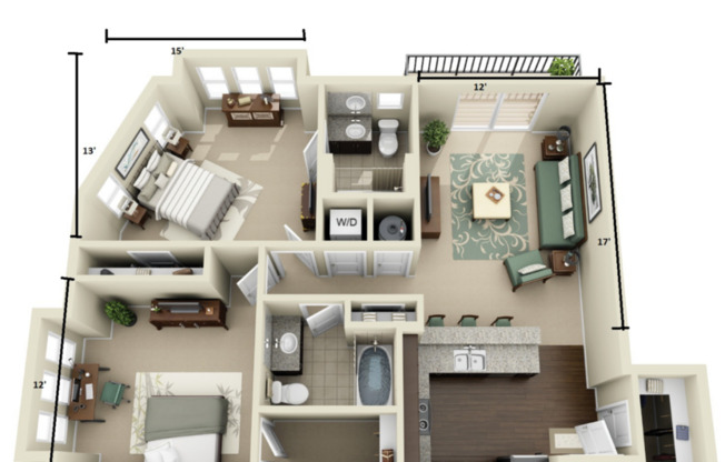 2 beds, 2 baths, 1,059 sqft, $1,612