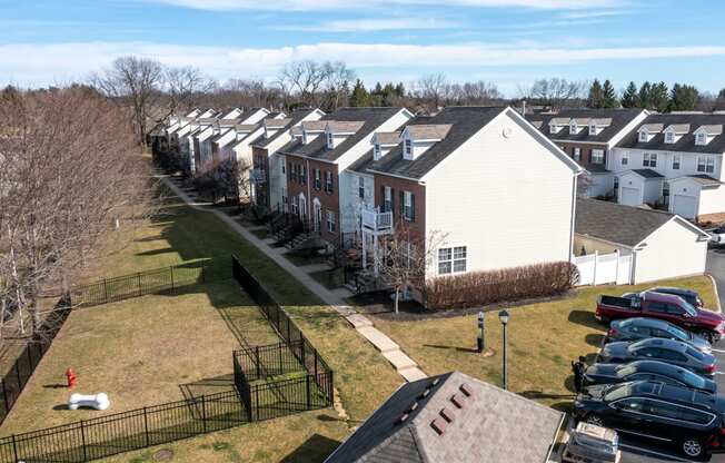 an aerial view of a row of houses at Traditions at Slate Ridge, Reynoldsburg, OH 43068