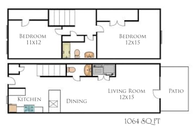 2 beds, 1.5 baths, 1,064 sqft, $1,177
