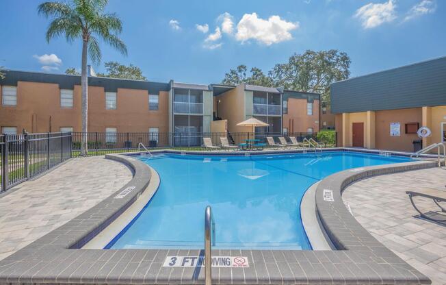 a pool outside of a building