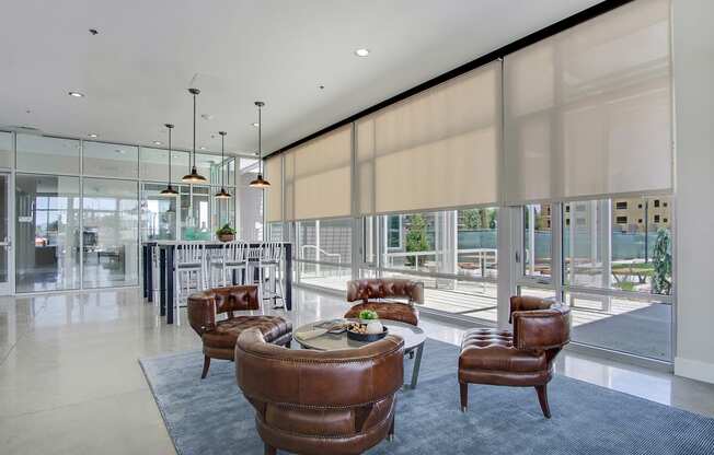 Clubhouse seating views at Parq Crossing Apartments
