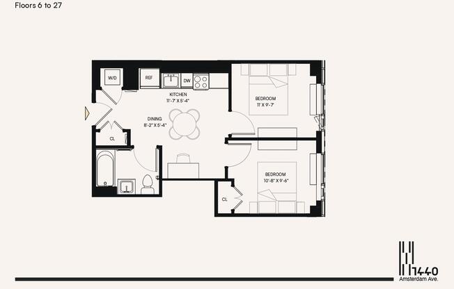 2 beds, 1 bath, $4,675, Unit 1815