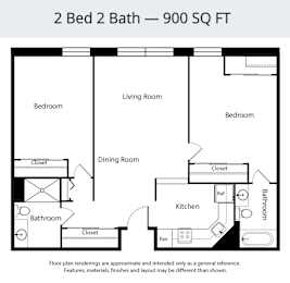 2 beds, 2 baths, 900 sqft, $1,626