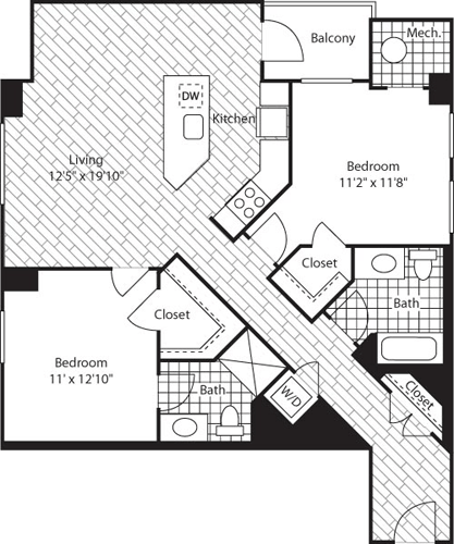 2 beds, 2 baths, 1,125 sqft, $2,677, Unit 1004
