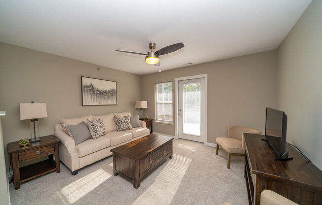 Modern Living Room at Strathmore Apartment Homes, West Des Moines, Iowa