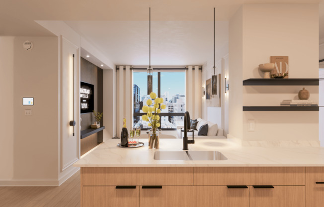 a kitchen with a sink and a window at Chateau on Wells, Illinois, 60654
