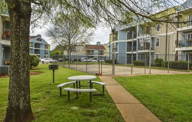 Outdoor Seating and Basketball Court