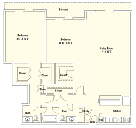 2 beds, 1.5 baths, 1,275 sqft, $1,216