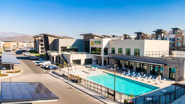 Aerial View Of Pool at Soleil Lofts Apartments, Herriman, UT