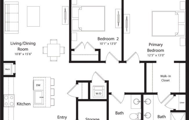 2 beds, 2 baths, 1,043 sqft, $3,235, Unit 205