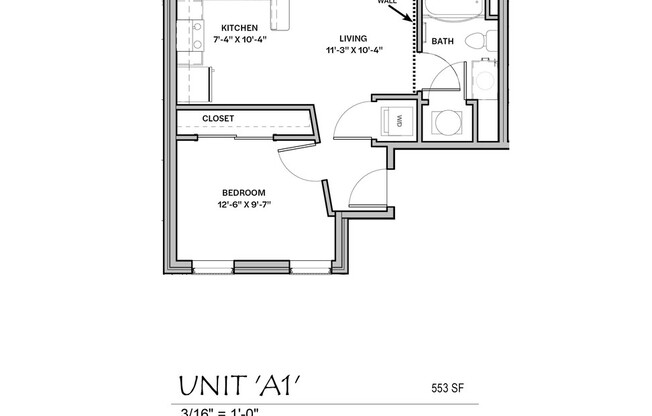 1 bed, 1 bath, 553 sqft, $1,535, Unit 101 (NOT FURNISHED 25/26)