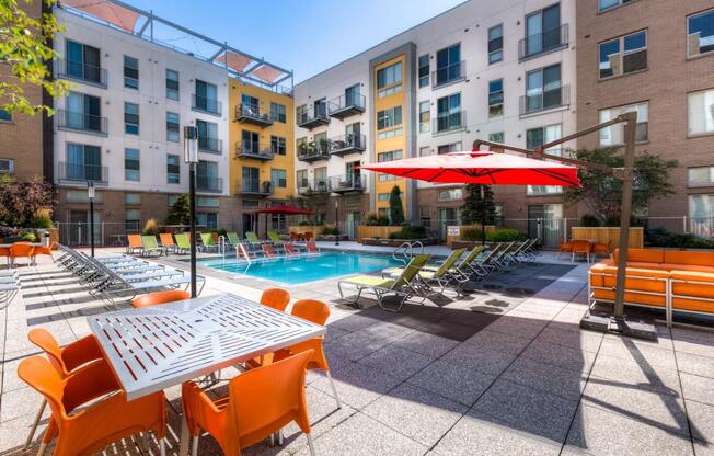 our apartments have a large pool and lounge chairs