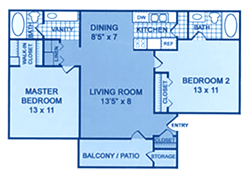 2 beds, 2 baths, 860 sqft, $1,119