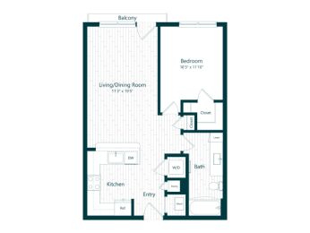 1 bed, 1 bath, 701 sqft, $1,599