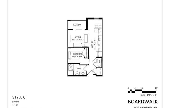 Studio, 1 bath, 591 sqft, $1,225, Unit 207