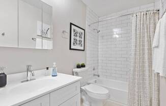 a bathroom with a sink toilet and bathtub