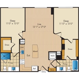 2 beds, 2 baths, 1,105 sqft, $3,107