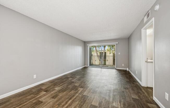 Model living room with sliding glass door