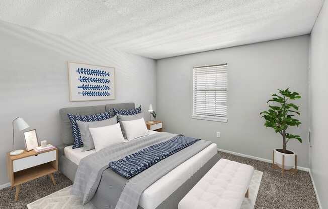 a bedroom with a bed and two night stands