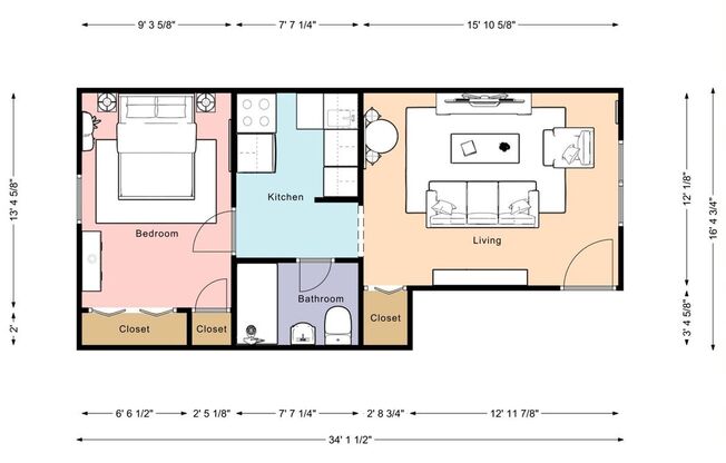 1 bed, 1 bath, 490 sqft, $800, Unit 1000-A01