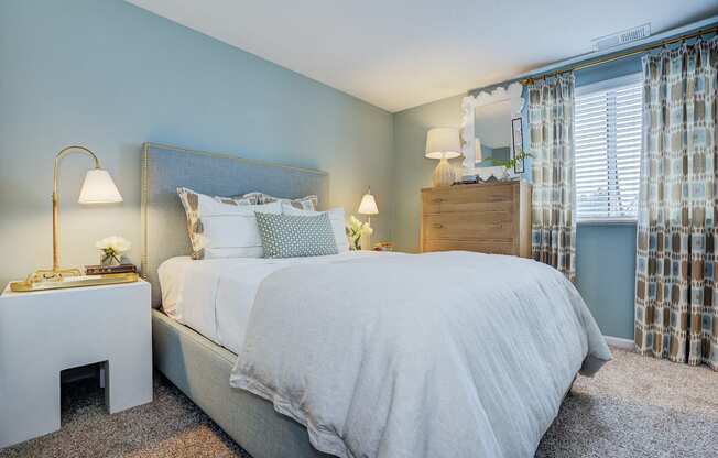 Comfortable Bedroom With Large Window at Mallard Bay Apartments, Indiana