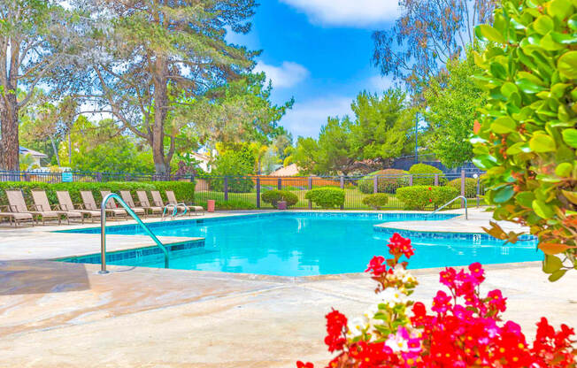Huge pool at Village Park Apartments in Encinitas, CA, For Rent. Now leasing 2 and 3 bedroom apartments.
