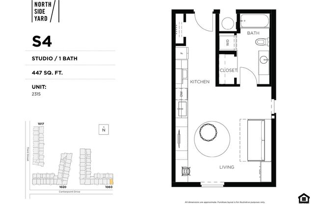 Studio, 1 bath, 487 sqft, $1,100