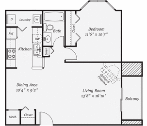 1 bed, 1 bath, 770 sqft, $1,670