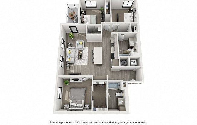 The Aviary Apartments 3x2 A 3D Floor Plan