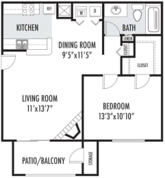 1 bed, 1 bath, 672 sqft, $1,238