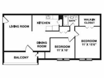 2 beds, 1 bath, 994 sqft, $1,344