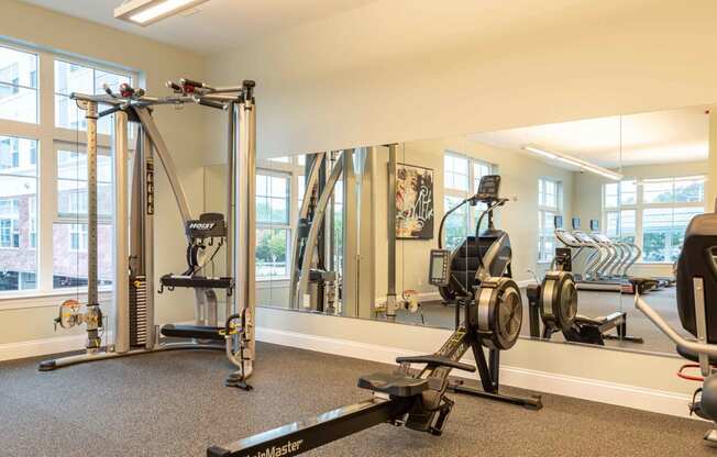 Fitness room at One Wall St in Attleboro