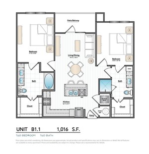 2 beds, 2 baths, 1,016 sqft, $1,484