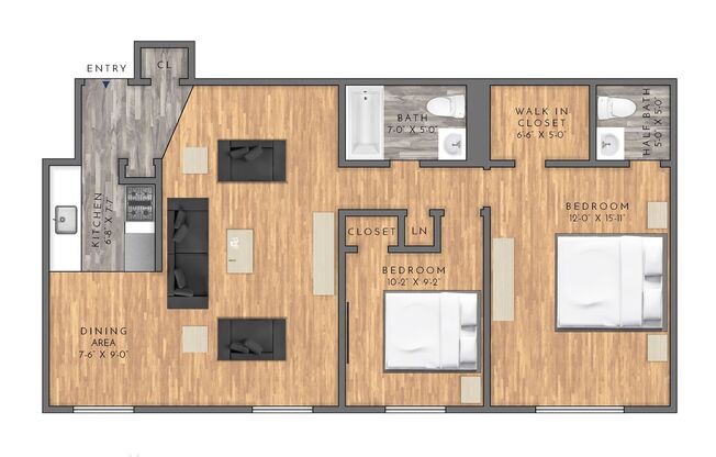 2 beds, 1.5 baths, 875 sqft, $2,805