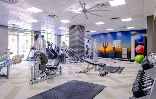 fitness center at Roosevelt Square apartments