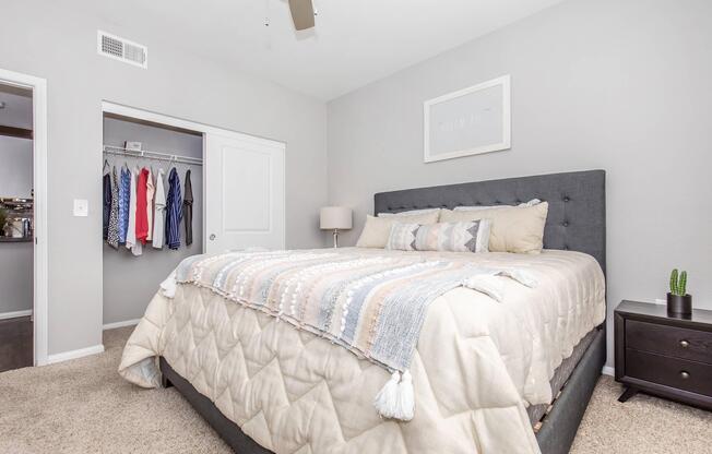 a bedroom with a bed in a hotel room