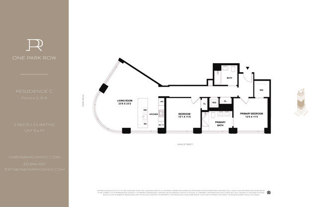 2 beds, 2 baths, 1,247 sqft, $13,950, Unit 14C