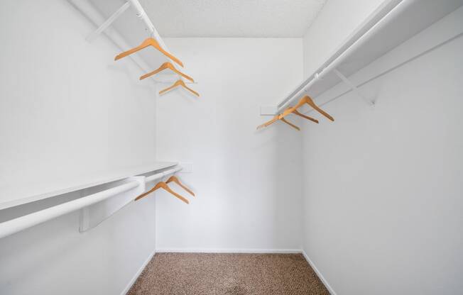 a spacious walk in closet at the whispering winds apartments in pearland, tx