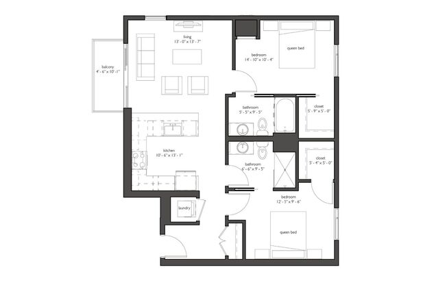 2 beds, 2 baths, 968 sqft, $1,922, Unit 521