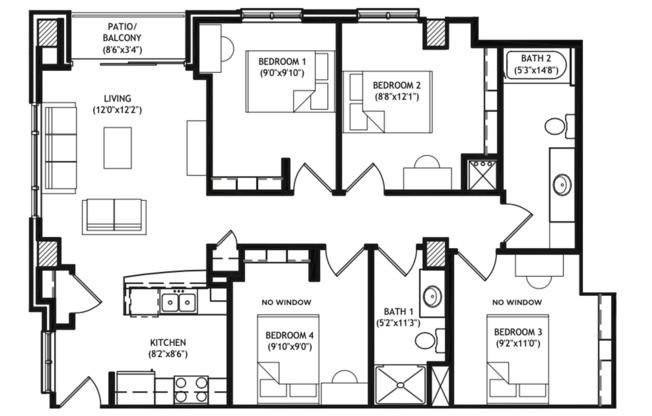 4 beds, 2 baths, 1,125 sqft, $5,425, Unit 614