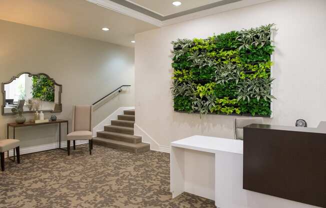 Living wall in the modern lobby at Portland Towers