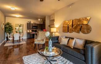 a living room with a couch and a coffee table