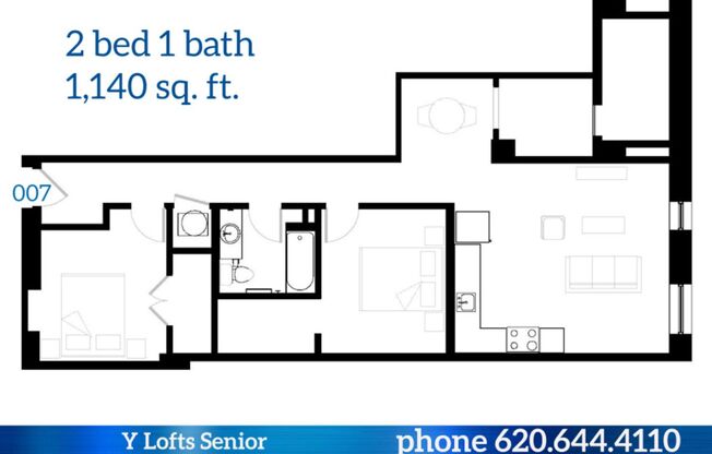 2 beds, 1 bath, 951 sqft, $1,140, Unit 007