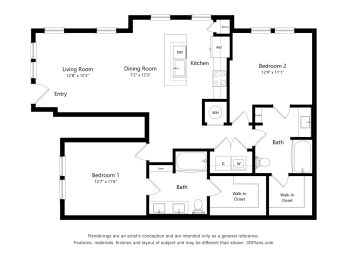 2 beds, 2 baths, 1,180 sqft, $1,742