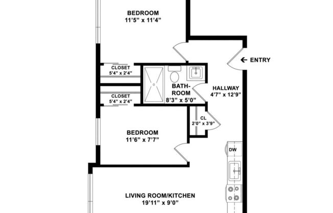 2 beds, 1 bath, 594 sqft, $2,450