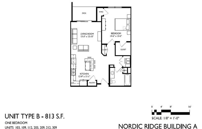 1 bed, 1 bath, 813 sqft, $1,475, Unit 109