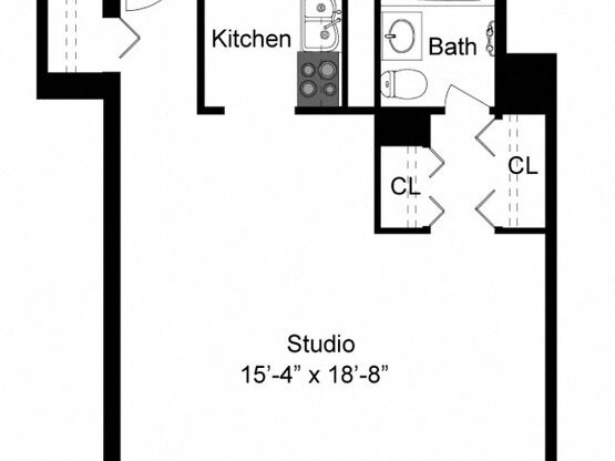 Studio, 1 bath, 418 sqft, $1,744
