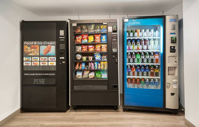 Vending machines in the building for convenient snacking and late-night nibbles.